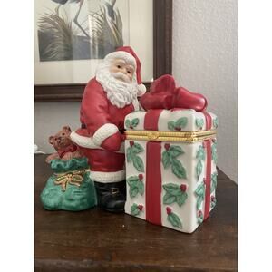 Vintage 1990s PartyLite Jolly Santa Gift Box Votive Candle Holder Christmas